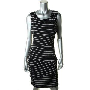 Calvin Klein Womens Black White Striped Sleeveless Tiered Sheath Dress Sz 4 $89